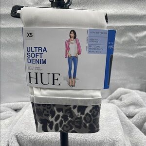 Hue Ultra Soft Denim Leggings with Leopard Print Cuffs